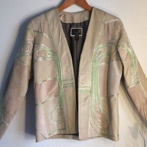 Kanar Leather And Suede Embroidered Blazer Jacket Vintage Size Small